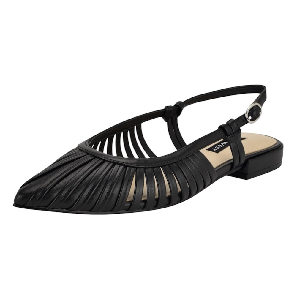 Nine West Black Pointed Slingback Cutout Flats - Picture 2 of 9
